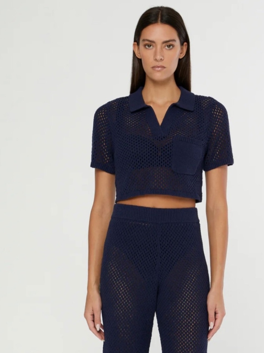 NWT $185 ONIA x Revolve Navy Cropped Knit Polo top women size XL